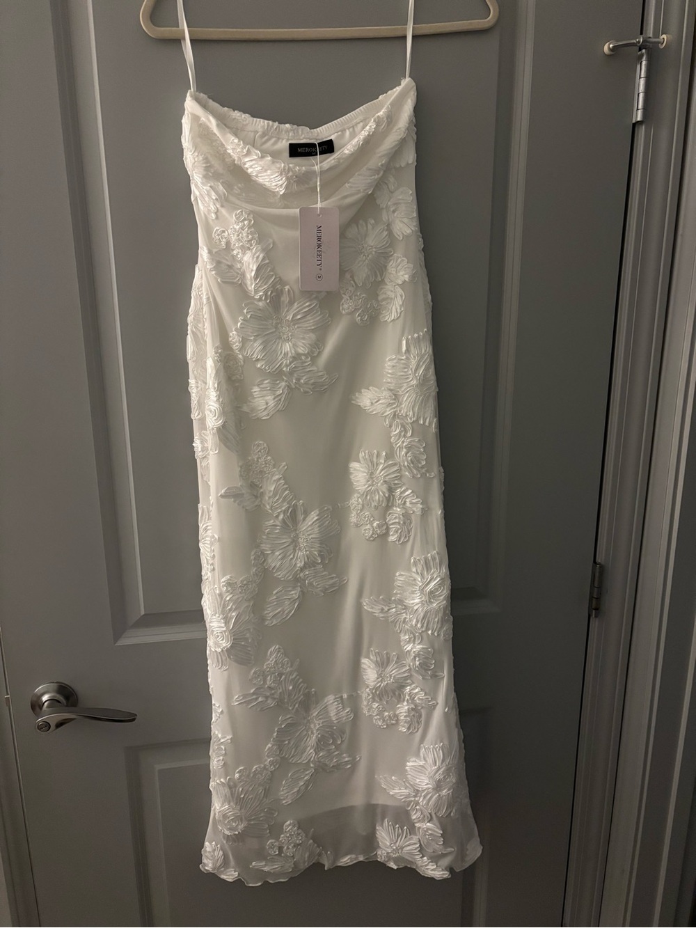 White Strapless Floral Appliqué Slip Dress